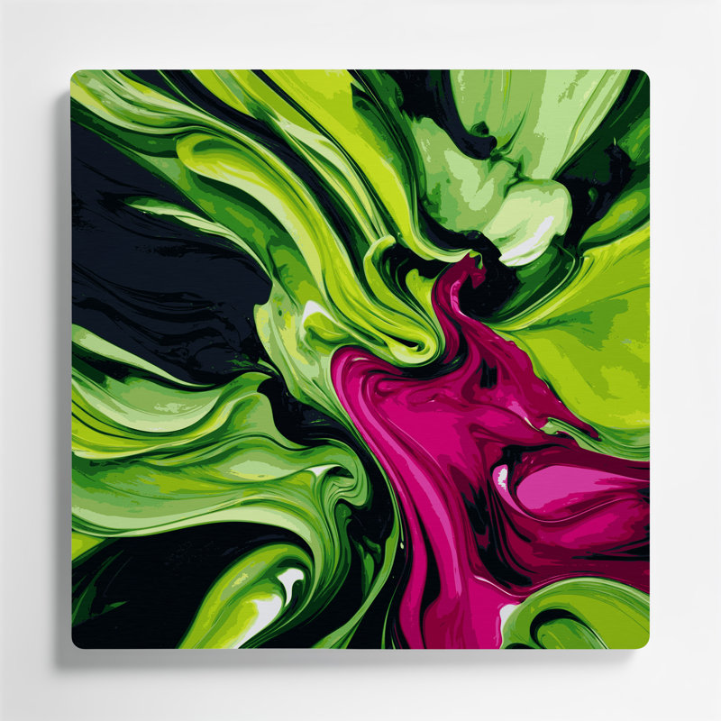 Aquarelle abstraite 88, art mural en métal vert, H 16 po x l 16 po