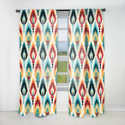 Orange Ikat Nomadic Tribe Blend Fuse - Vintage Velvet Curtain - Room Darkening - 1 Panel