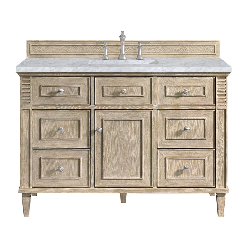 Lorelai 48'' W Single Vanity, Whitewashed Oak, Carrara White Marble, 8" Widespread