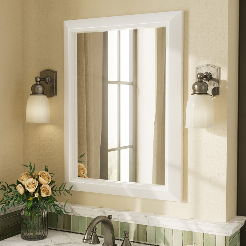 Amara Tempered Glass Mounted Wall Mirror, Matte White, 32" x 24"