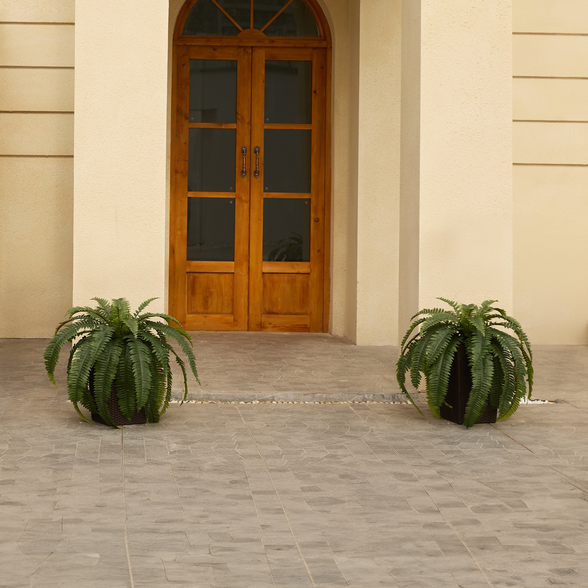 Adcock Artificial Boston Fern Bush Plant with Tapered Planter - UV Resistant Faux Ferns with 33 Leaves, 2, Brown