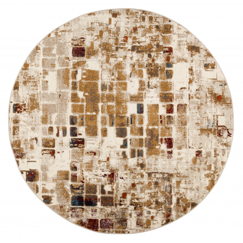 Leonardus Natural Abstract Tiles Area Rug, Round 8'