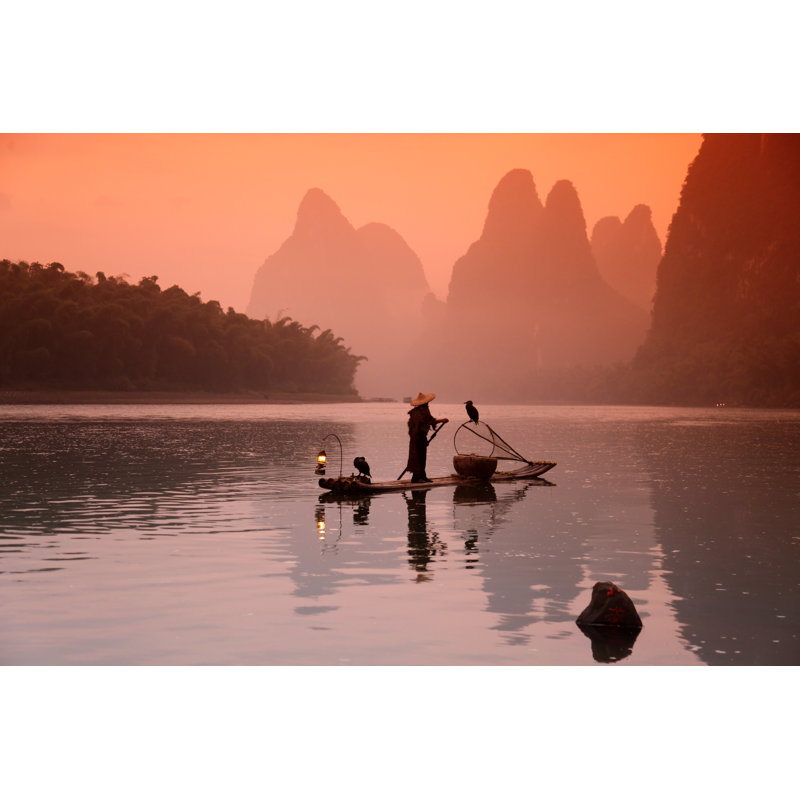 Bruton Chinese Man Fishing - Wrapped Canvas Print, 30cm H x 46cm W x 3.8cm D