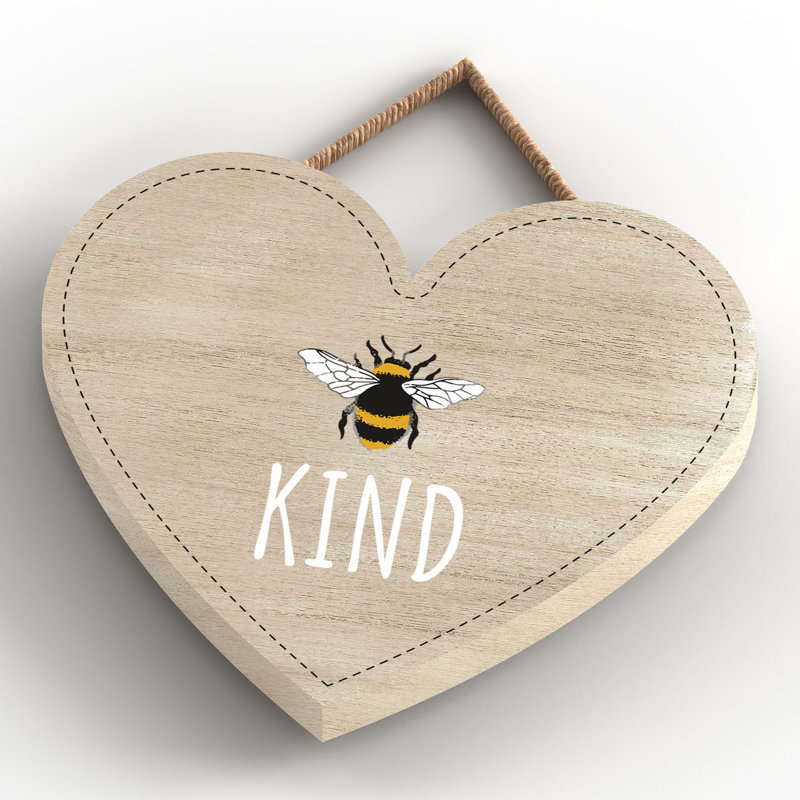 Bee Kind Wall Décor Heart Wooden Hanging Plaque, 10cm H x 9cm W x 0.5cm D