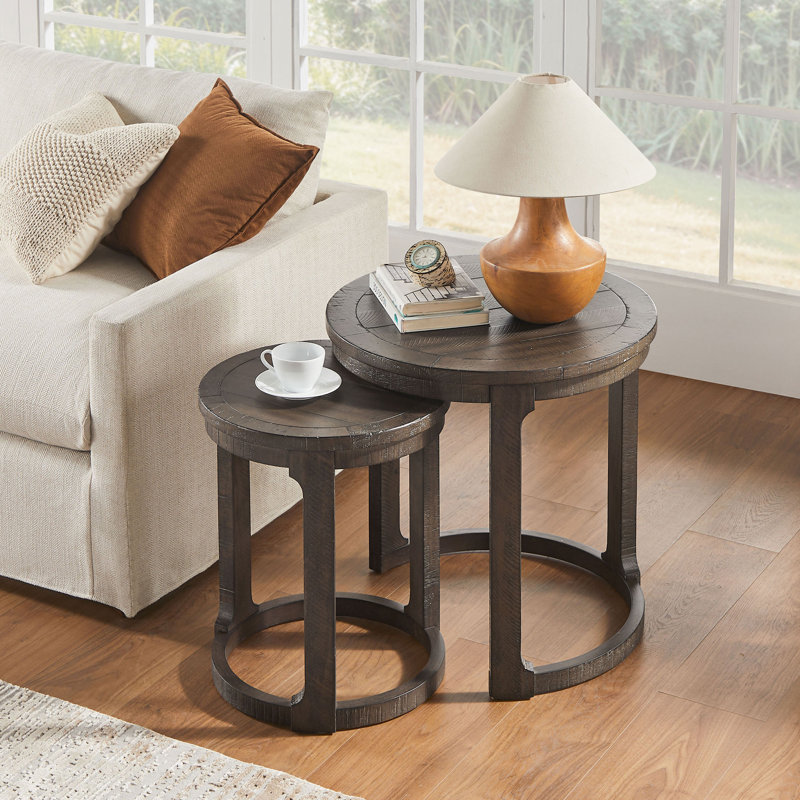 (1 table basse + 1 table d'appoint) Ensemble de 2 tables basses rondes rondes, Marron foncé