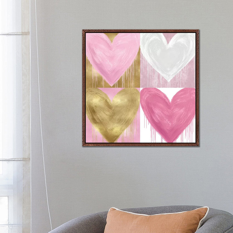 Big Hearted Quartet II by Lindsay Rodgers - Print on Canvas, 66.04cm H x 66.04cm W x 3.81cm D, Classic Brown Wood Framed
