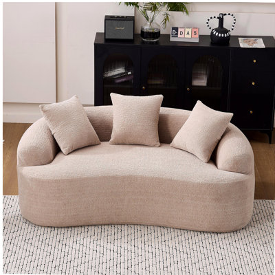 LY-025S Curved Loveseat White Full Compression Sponge Sofa, 30D Chenille No-Assembly Compact Sofa for Small Spaces & Apartments, 65"L, 300 lbs, 3 Pillows