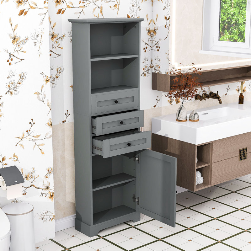 Armoire de rangement haute 3 tiroirs avec tablettes réglables Tall, Gris