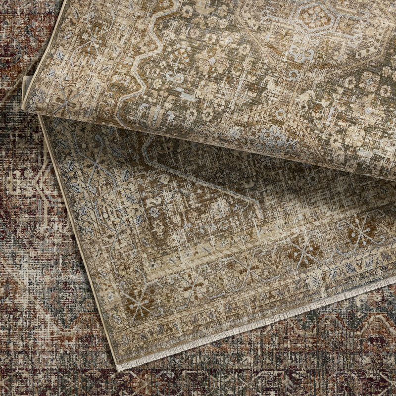 Clemente Oriental Machine Woven Polypropylene Area Rug in Tan/Taupe, Rectangle 10' x 14'