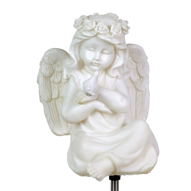 Solar Little Girl Angel Resin Garden Stake with LED Light