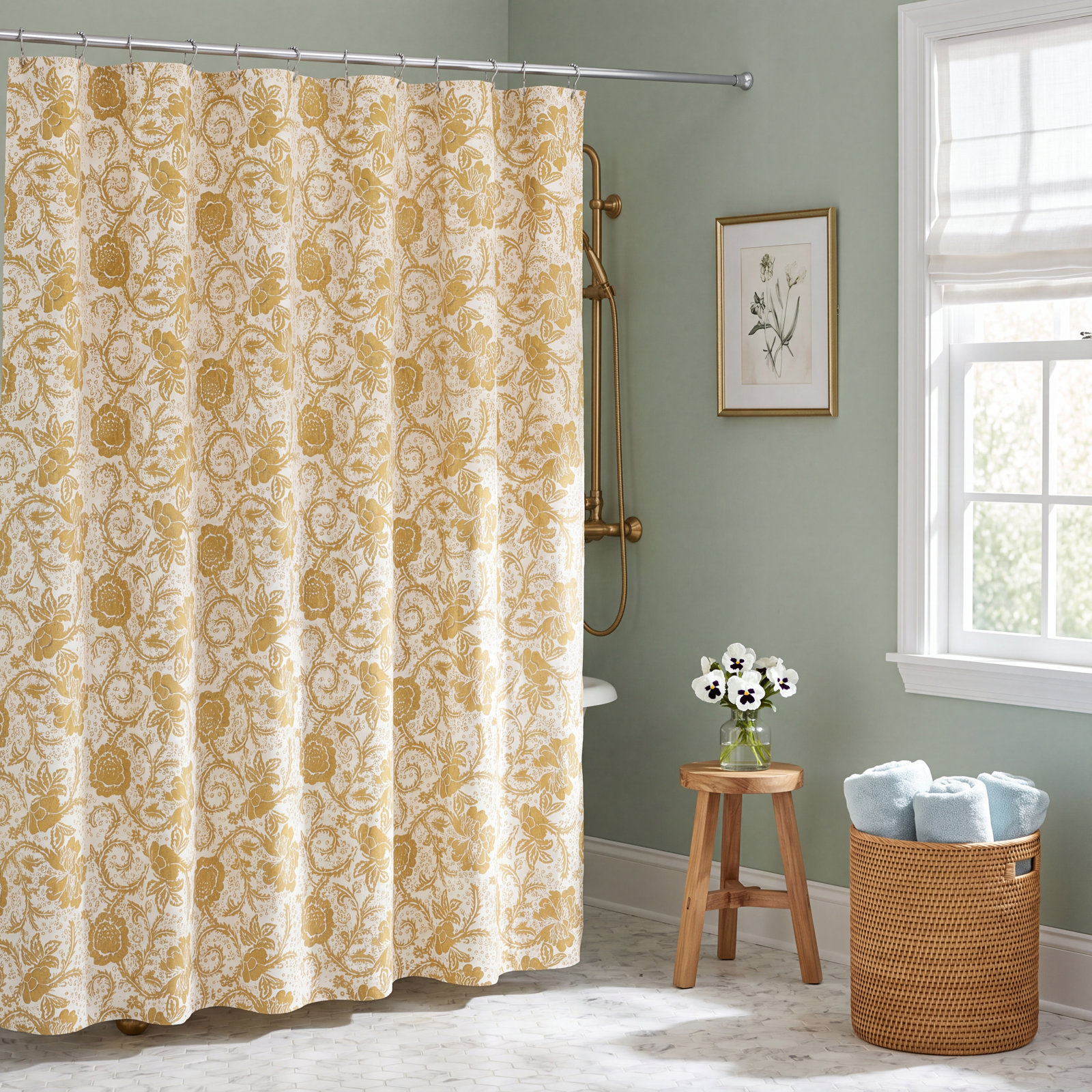 Floral Cotton Shower Curtain