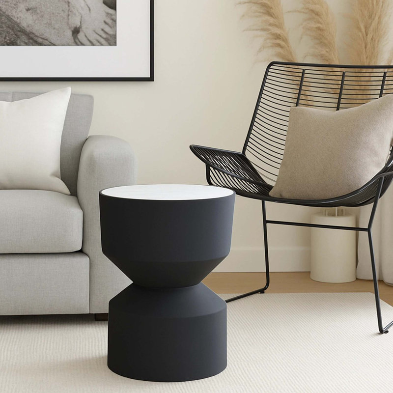 Table d'appoint moderne à deux niveaux en forme de tambour avec silhouette sculpturale