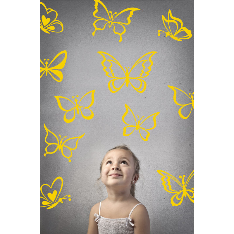 Adhésif décoratif papillon, H 55 po x l 58 po x P 0,01 po, Jaune clair