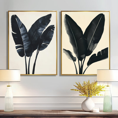 Feuilles de bananier encrées I - Ensemble de 2 impressions sur toile