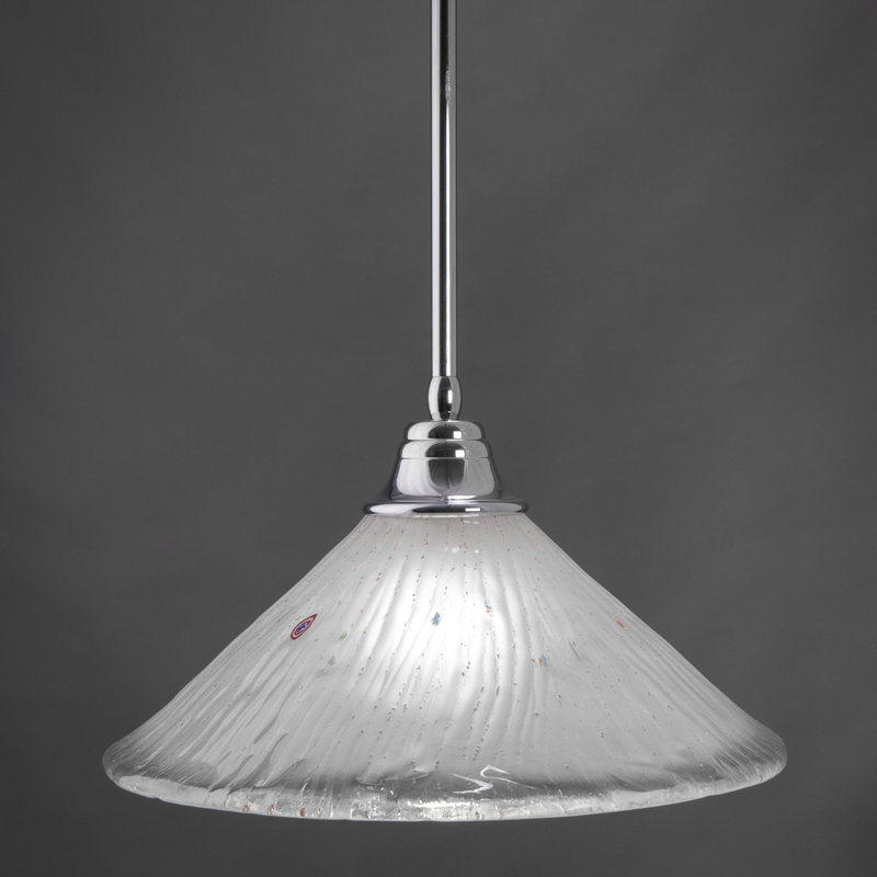 Stem Hung Pendant With Glass, Chrome, 16", White Marble Glass