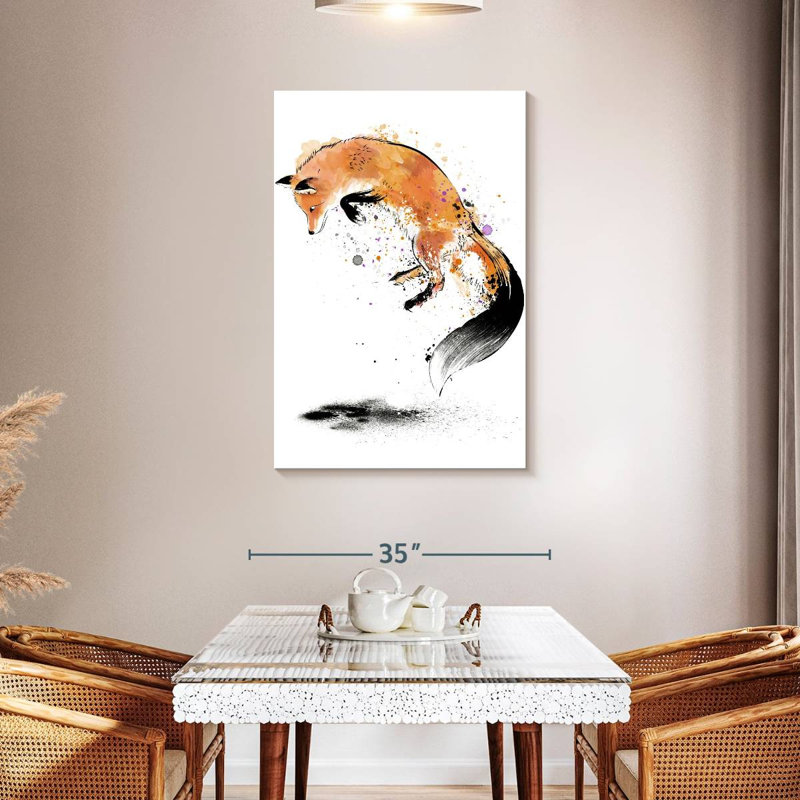 Brampt Red Fox Jumping Into Snow, 45" H x 30" W