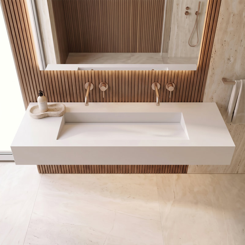 Lavabo de salle de bain mural rectangulaire 60 po Pyramid, Blanc, Aucun trou