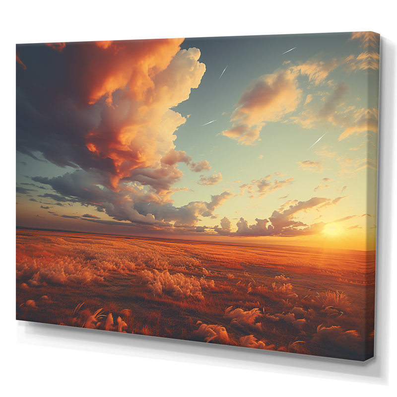 «Sunset Summer Meadows - Prairies», reproduction sur toile, Toile tendue, H 16 po x l 32 po