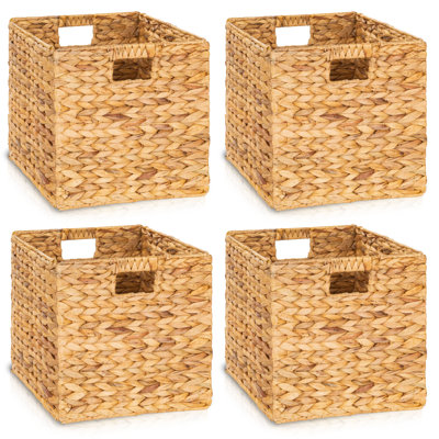 TREVIETDECOR 12.6x12.6in Wicker Storage Baskets, Handwoven Water Hyacinth Foldable Cube Storage Bins - Fits Cube Shelves with 13.6" or Larger Inner Openings