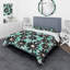 Fleurs de marguerite noire sur turquoise - Ensemble de housse de couette rétro - Microfibre de polyester-766849298-767689327
