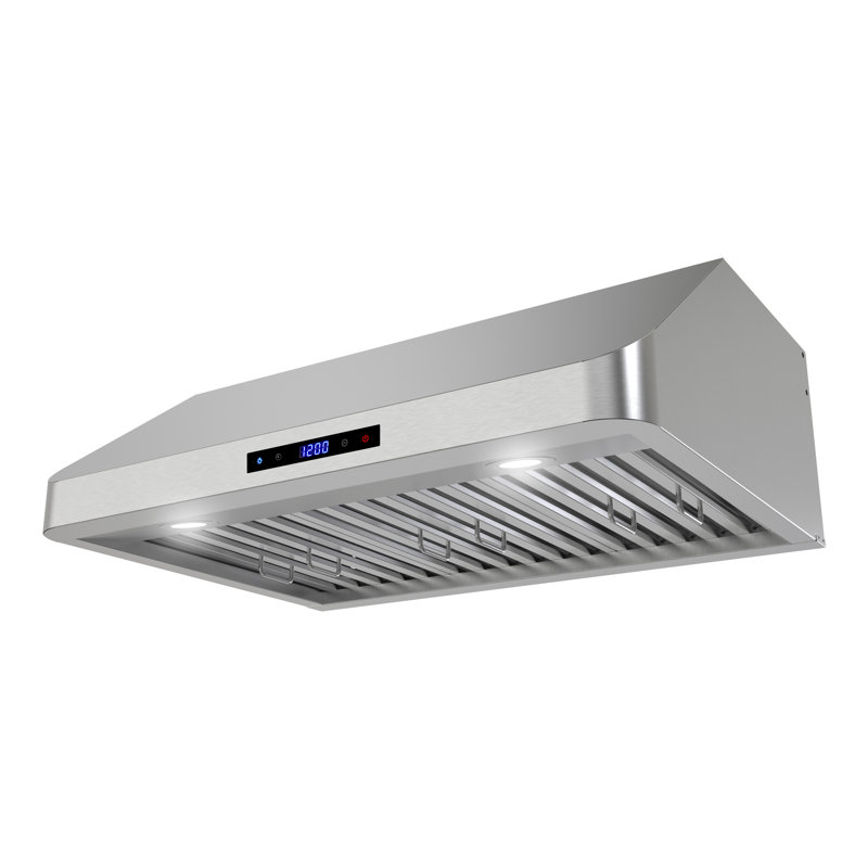 30 po Hotte T-1909-1-CL Merlara convertible sous-comptoir 406 pi3 / min en acier inoxydable brossé avec filtres à chicane, commande tactile, lumières DEL