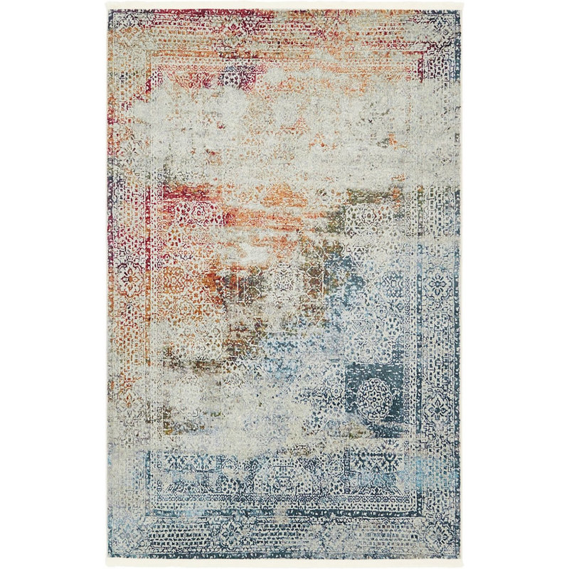 Tapis oriental crème / bleu Mulvihill, Rectangle 5 pi 5 po x 8 pi