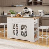 Medeeha Large Portable Kitchen Island Table With Storage Drop Leaf & 2 Bar Stools Seating For Kitchen On Wheels With Power Outlet & Footrest
