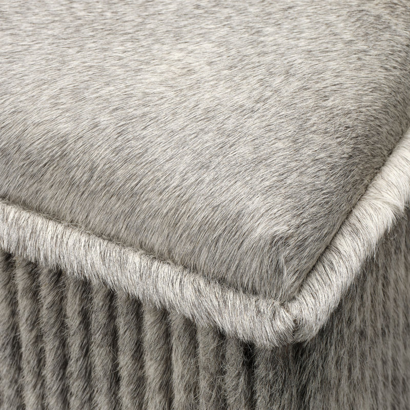 Easton Hide Ottoman, Grey, Gray Genuine Fur