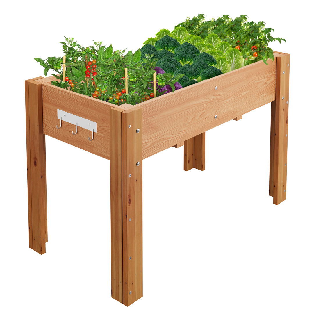 Raised Garden Bed â Fir Wood Elevated Planter Box with Drainage Holes & Liner, Tool Hooks & Reinforced Frame, for Vegetables, Flowers, Herbs â 86