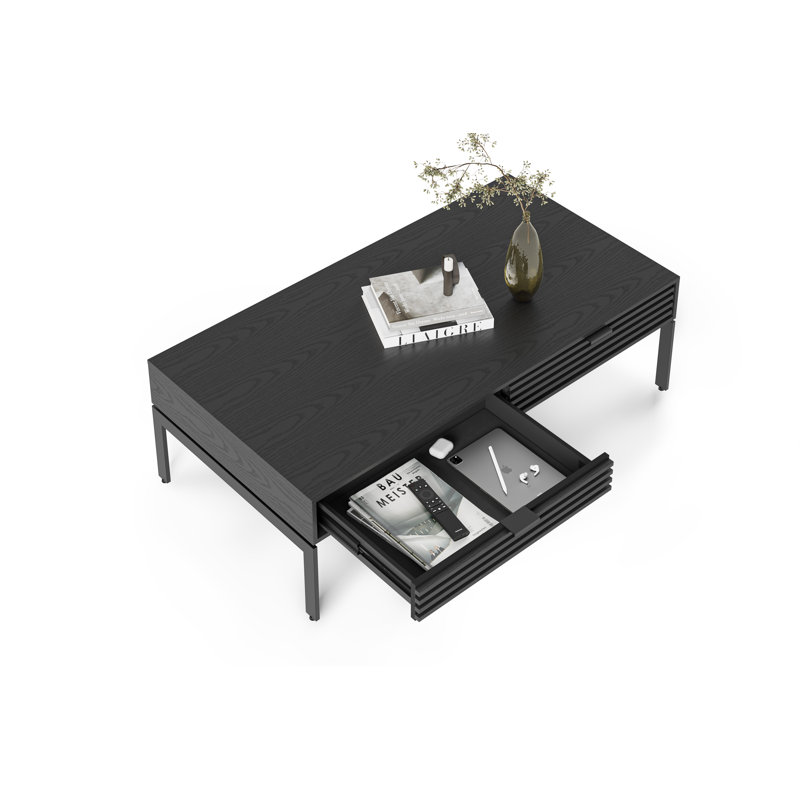 Table basse à 4 pieds avec rangement Cora, Noyer naturel, Noir