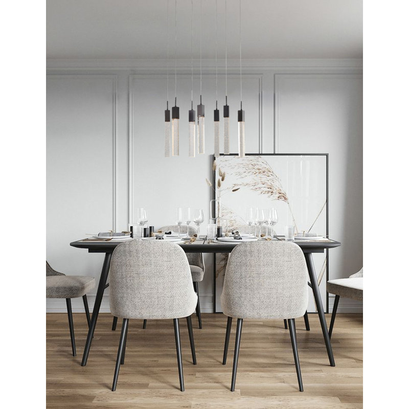 7 - Light Kitchen Island Rectangle Chandelier with Crystal Accents, Matte Black