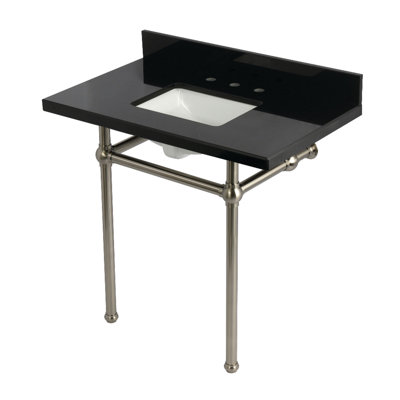 Kingston Brass Templeton 36-Inch Black Granite Console Sink with Brass Legs (8-Inch, 3-Hole)