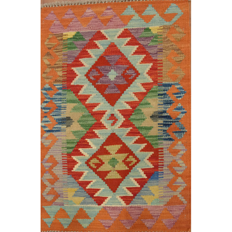 Tapis kilim à motif géométrique éclatant 2X3