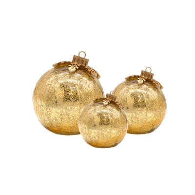 Battery-Operated Gold Glass Tabletop Christmas Ornaments (3Ct)