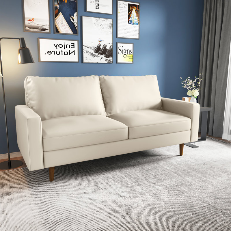 Elden Faux Leather Sofa, White Faux Leather, 33" H x 70" W x 32" D