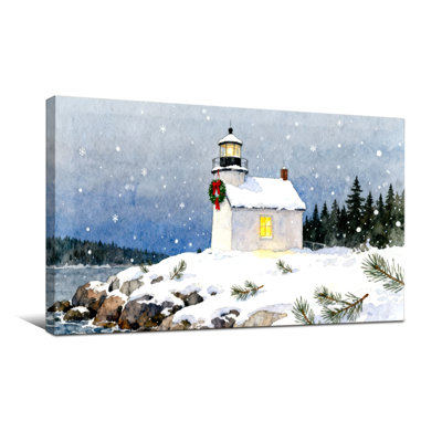 Christmas Winter Lighthouse Snowy Landscape Christmas Scene