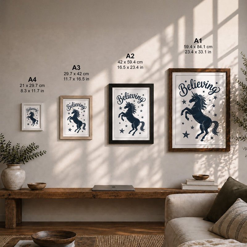 Believing Unicorn Modern - Framed Print, A1 - 84.1 x 59.4 cm, White