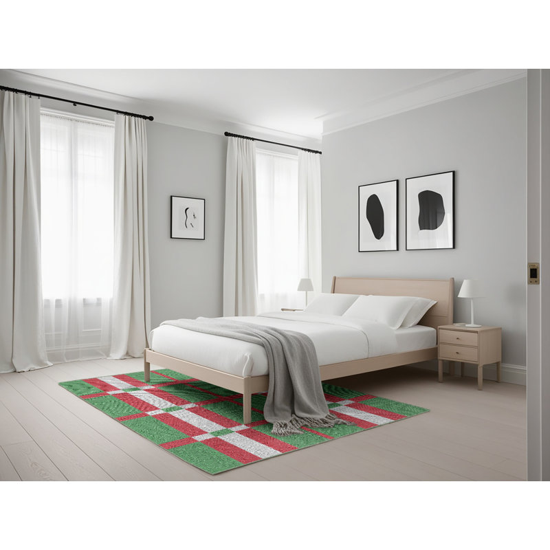 Tapis vert/rouge à motifs, Rectangle 5 pi x 7 pi
