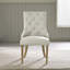Eubanks Beige Linen Fabric Dining Chairs Oak Effect Legs - Luxury Modern Chesterfield Style-268141553