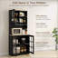 Armoire de cuisine autoportante avec huche, tablettes réglables et portes en verre pour un rangement et une présentation élégants
