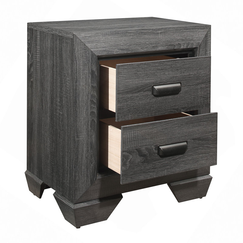 Table de chevet en bois avec 2 tiroirs, Gris