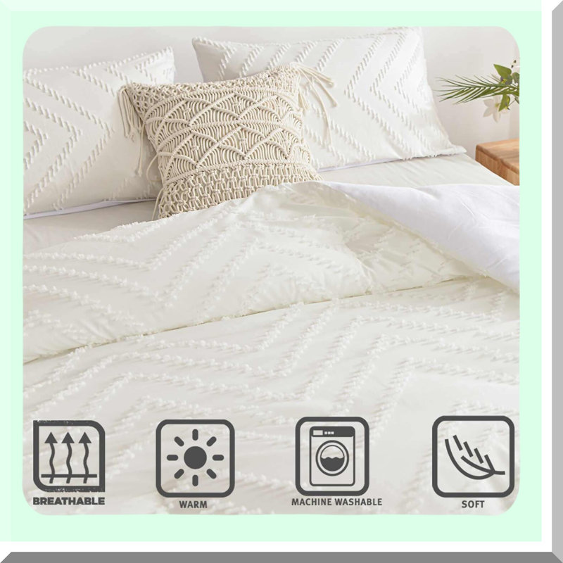 Boho Chic Jacquard Comforter Set - Soft  Bedding with Reversible Down Alternative Microfiber Duvet and Pillowcases - Farmhouse Style All Season Bed Sets
