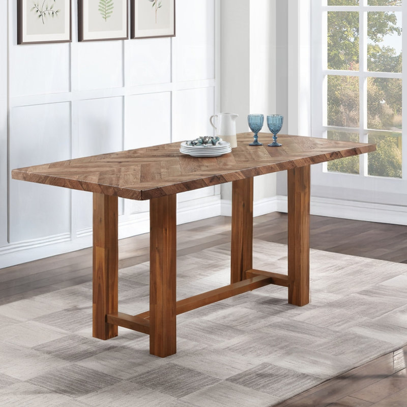 Table de salle à manger rustique à chevrons rectangulaire en bois chaleureux