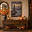 Phare sur la côte rocheuse avec faisceau lumineux - Toile murale d'Halloween-1827551838