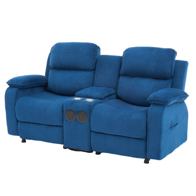 Power Loveseat Recliner Sofa, Electric Double Reclining Couch With Storage Console & Bluetooth Speakers & Cup Holders, Home Theater Seating