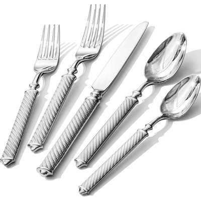 Ensemble de couverts 40 pièces à motif de corde rétro, couverts en acier inoxydable 18/10 fabriqués à la main avec un design Art déco, va au lave-vaisselle