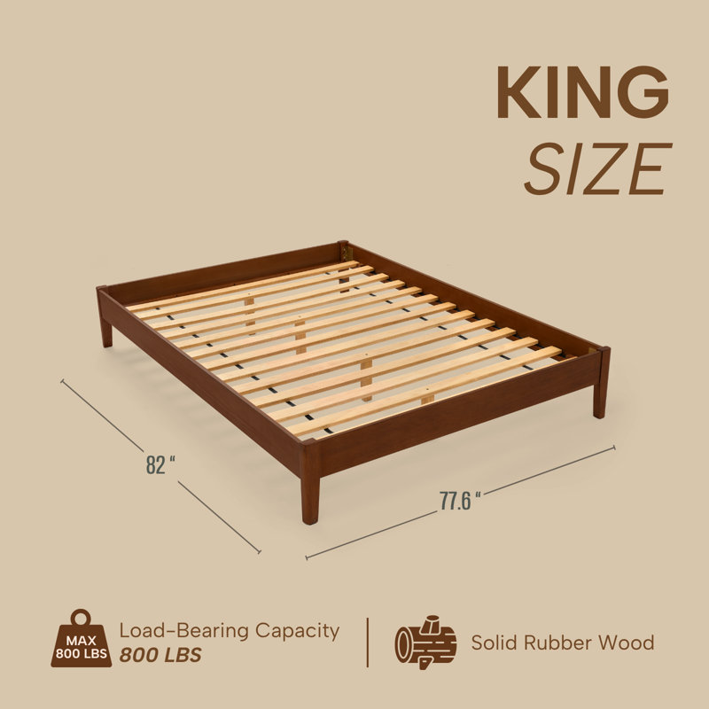 Woodmere Premium King Bed Frame, Solid Wood Platform Bed, Wood Slat Support, Tapered Solid Wood Legs, No Box Spring Needed, Mid-Century Modern Style, Easy Assembly (Walnut)