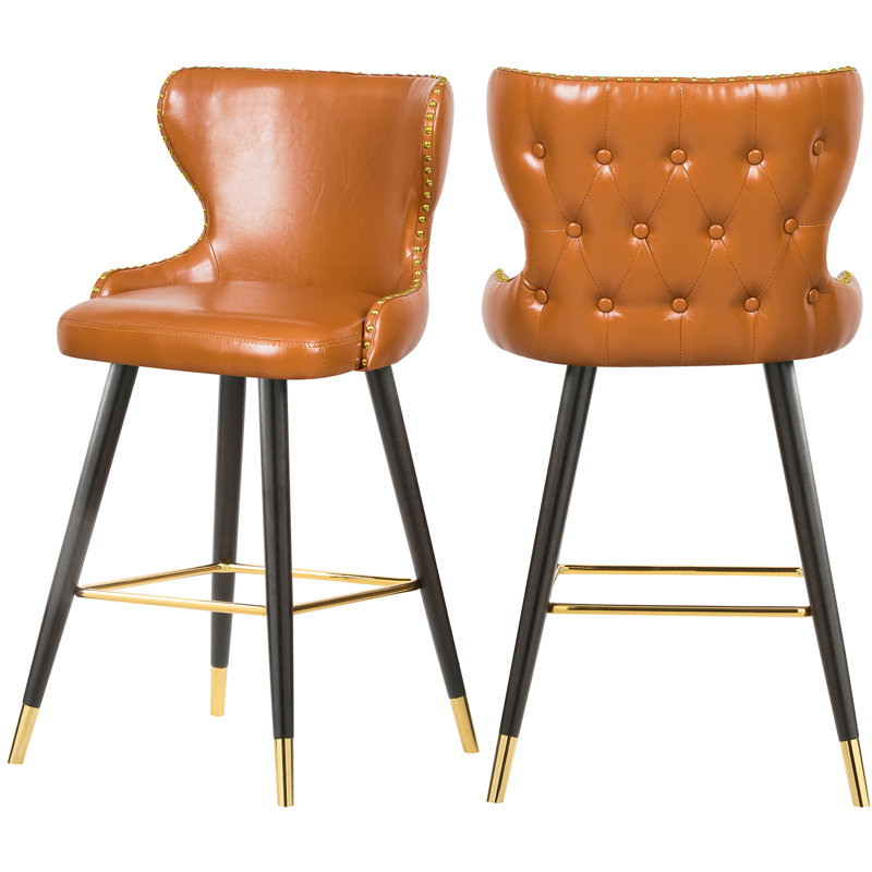 Tabouret Bernice, Cuir cognac végétalien
