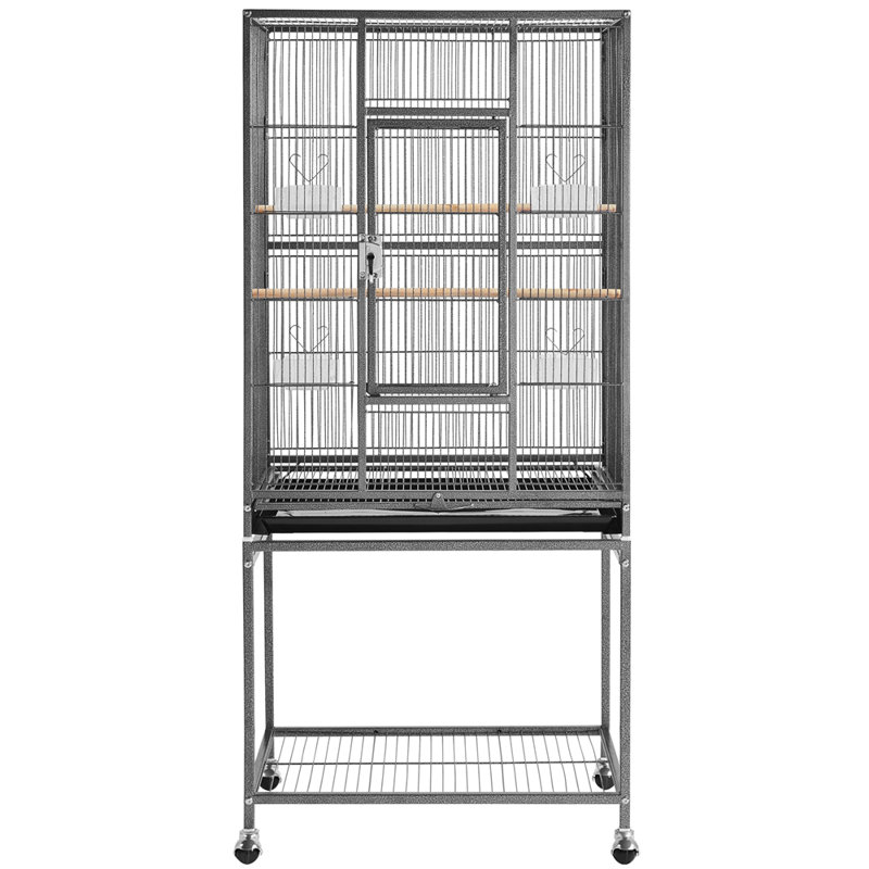 136cm Flat Top Floor Bird Cage with Wheels, Black
