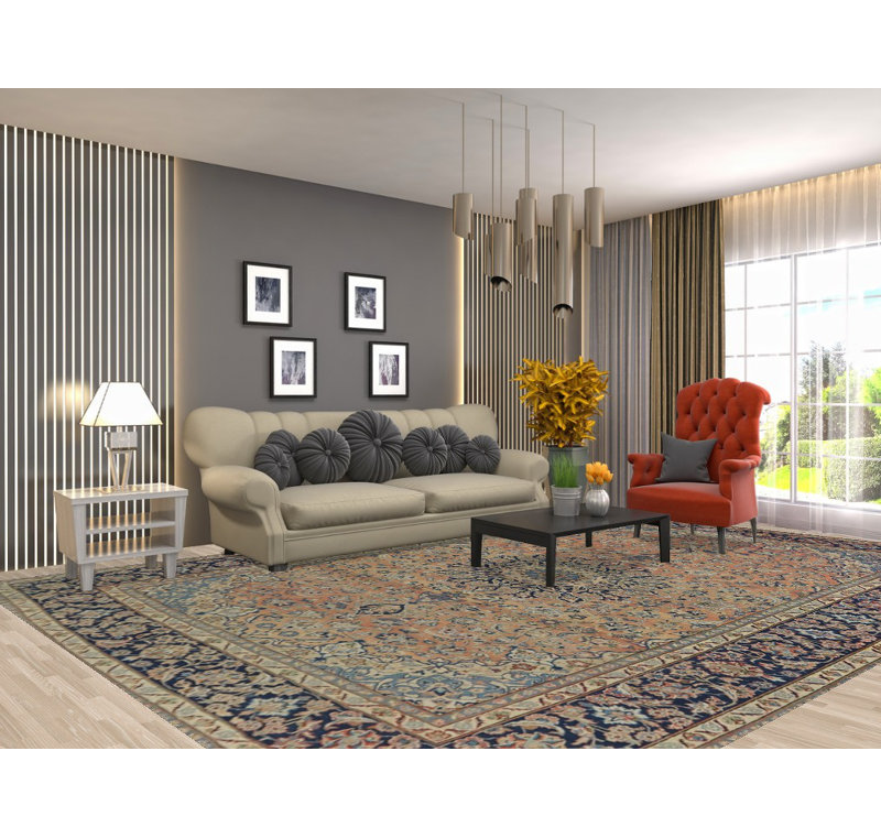 Tapis traditionnel rétro en laine orange 10 x 13